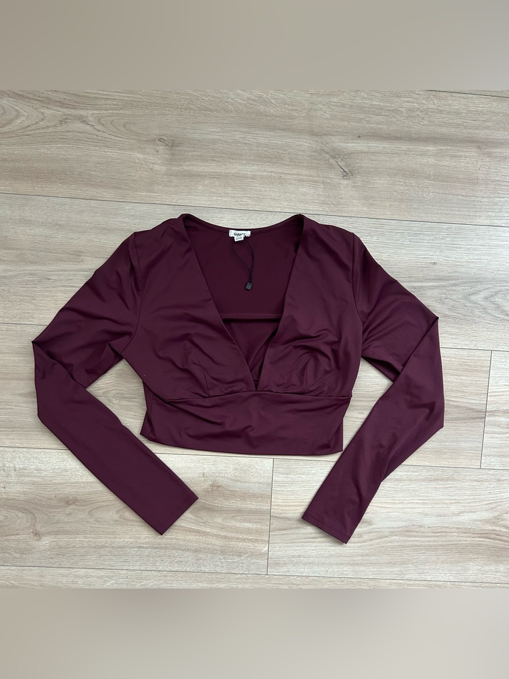 Garage Burgundy Long-Sleeve V-Neck Crop Top